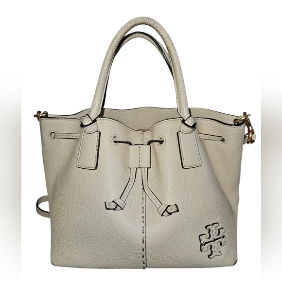 Tory Burch Handbags - Tory Burch Mcgraw Bucket Drawstring Leather Satchel In Cream